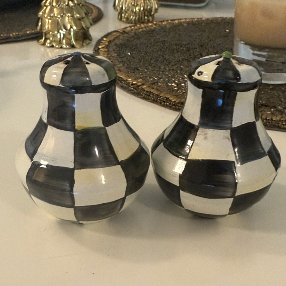 MacKenzie-Childs Black and White Checkered Shakers